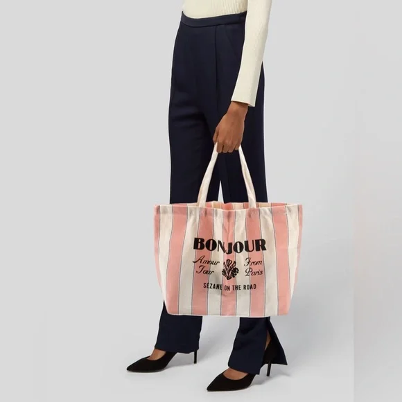 Sezane Large Bonjour Amour Tour From Paris Sezane On The Road Tote - Picture 2 of 12